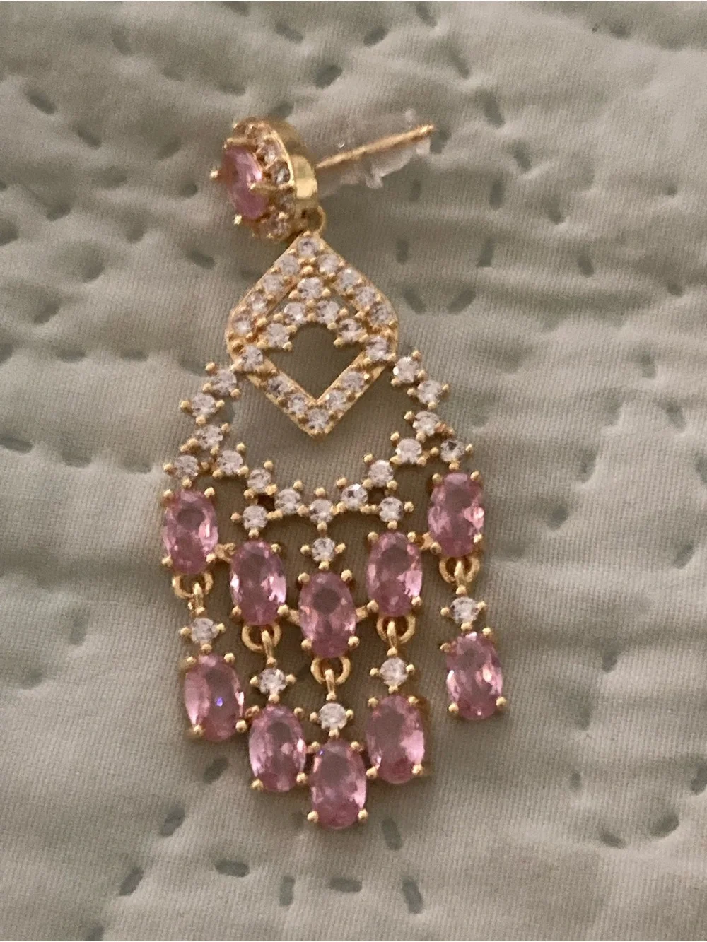 Gold-Tone Pink Crystal Chandelier Earrings